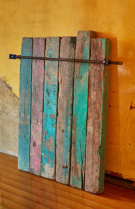 Virginia Overton, Untitled (Blue and Pink), 2017; Painted lumber and pipe clamp